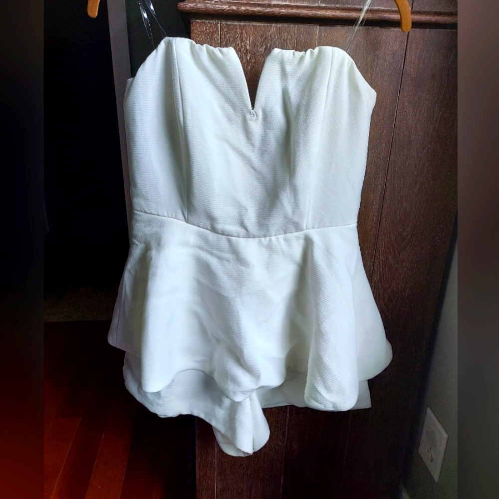 White strapless romper